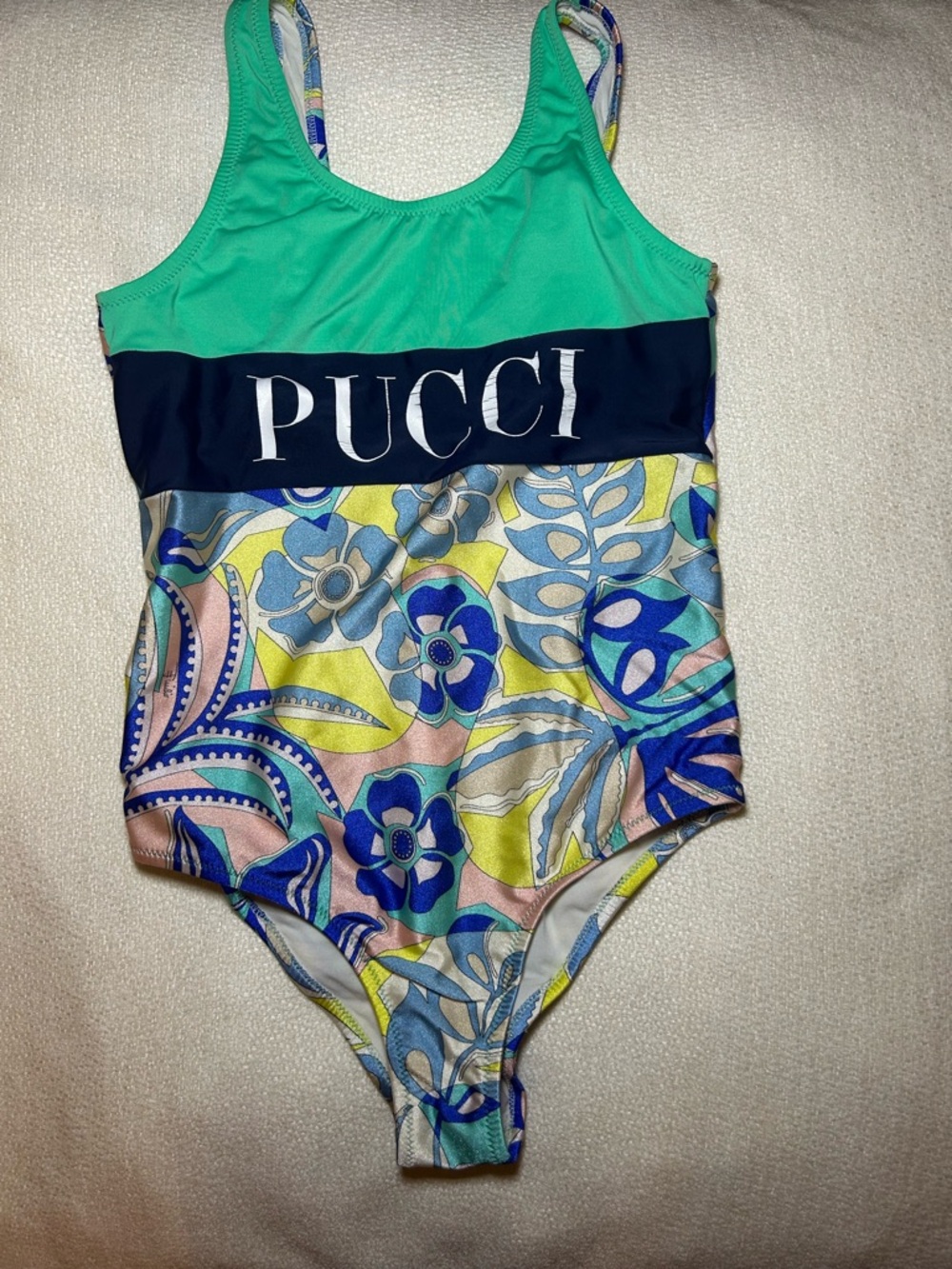 Emilio Pucci Girls' Teal & Multicolor Floral One-Piece Swimsuit